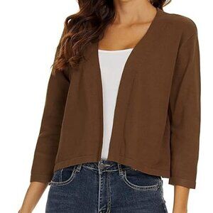 NWT Women Satuun Brown (Item-127) 3/4 Sleeve Bolero Knit Open Cardigan Sweater S